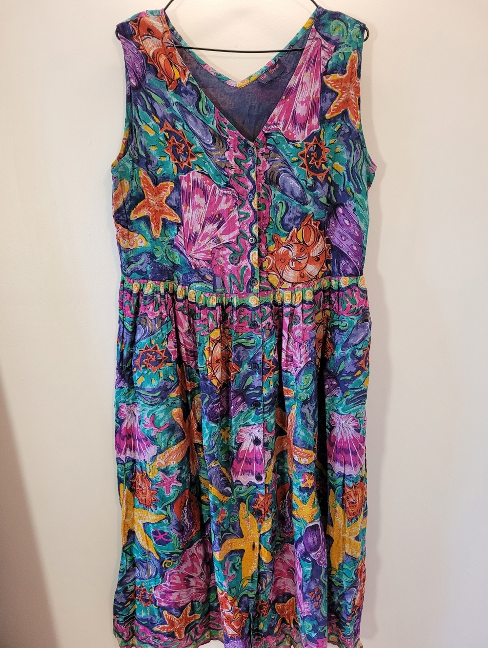 Vintage Hot Honey Tropical Mermaidcore Ocean Beach Maxi Cotton Dress - L